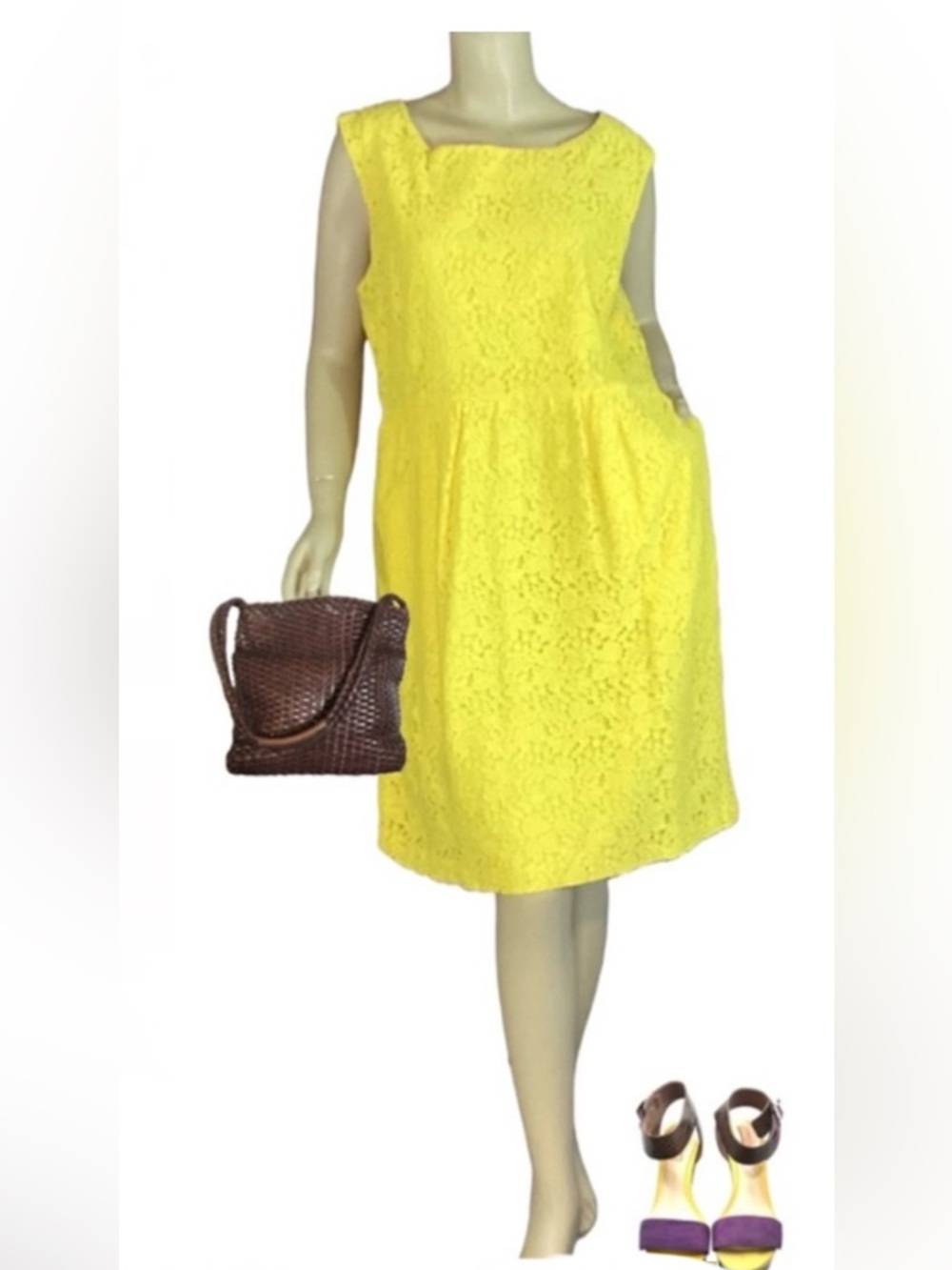 J. CREW YELLOW COTTON BLEND EYELET CAP SLEEVE SHEATH DRESS (14)